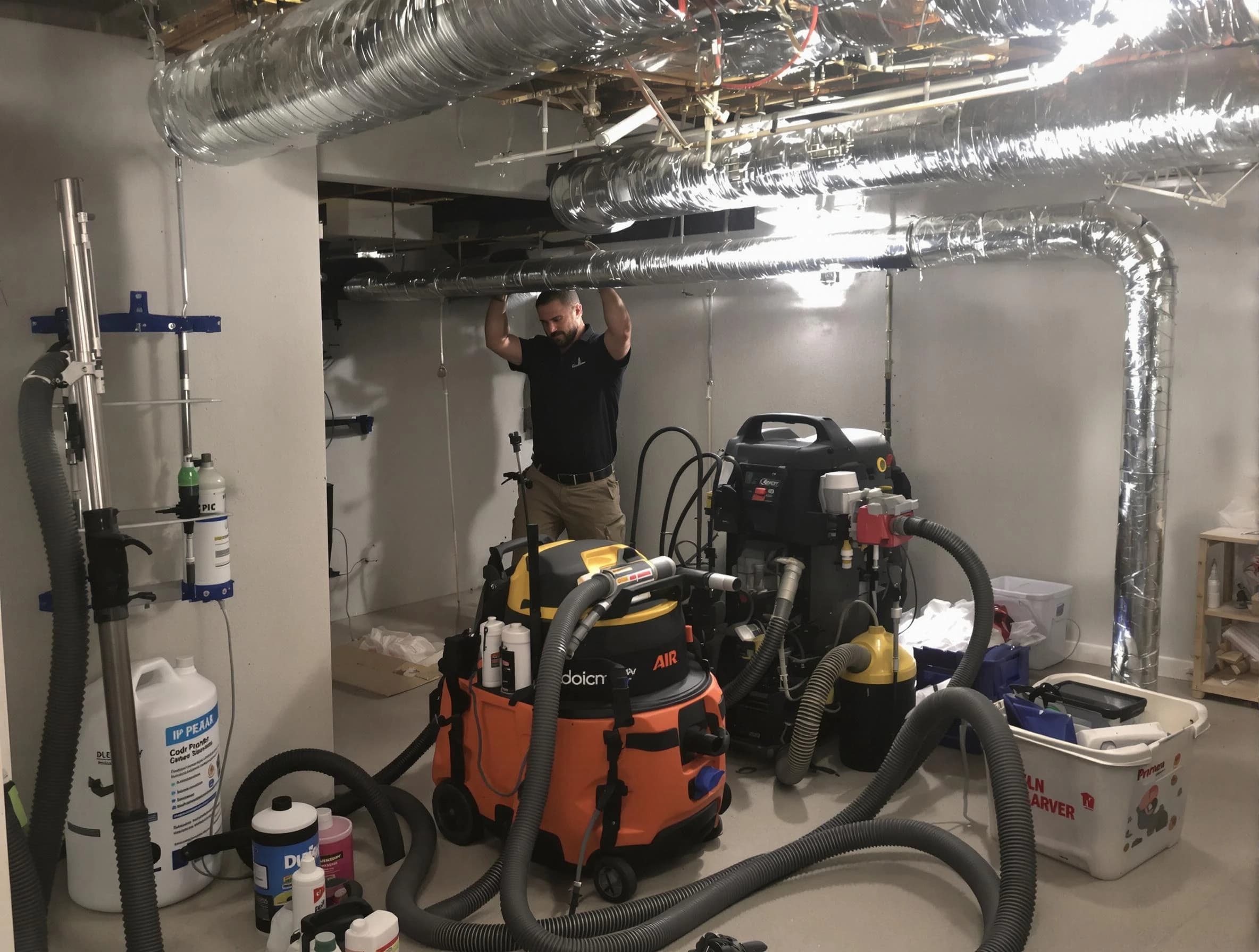 Bensley Air Duct Cleaning specialist performing professional mold removal from air ducts using safety equipment in Bensley