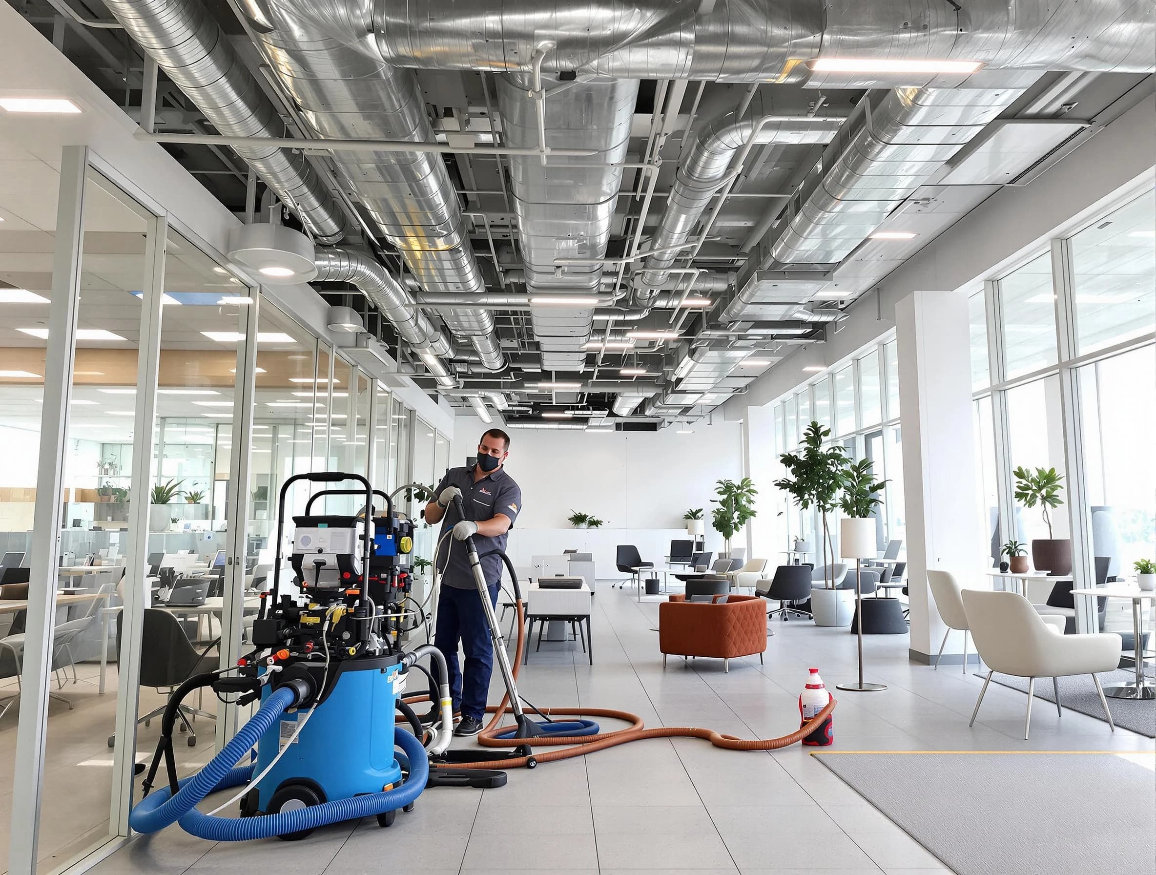 Bensley Air Duct Cleaning team conducting comprehensive commercial duct cleaning at a business location in Bensley