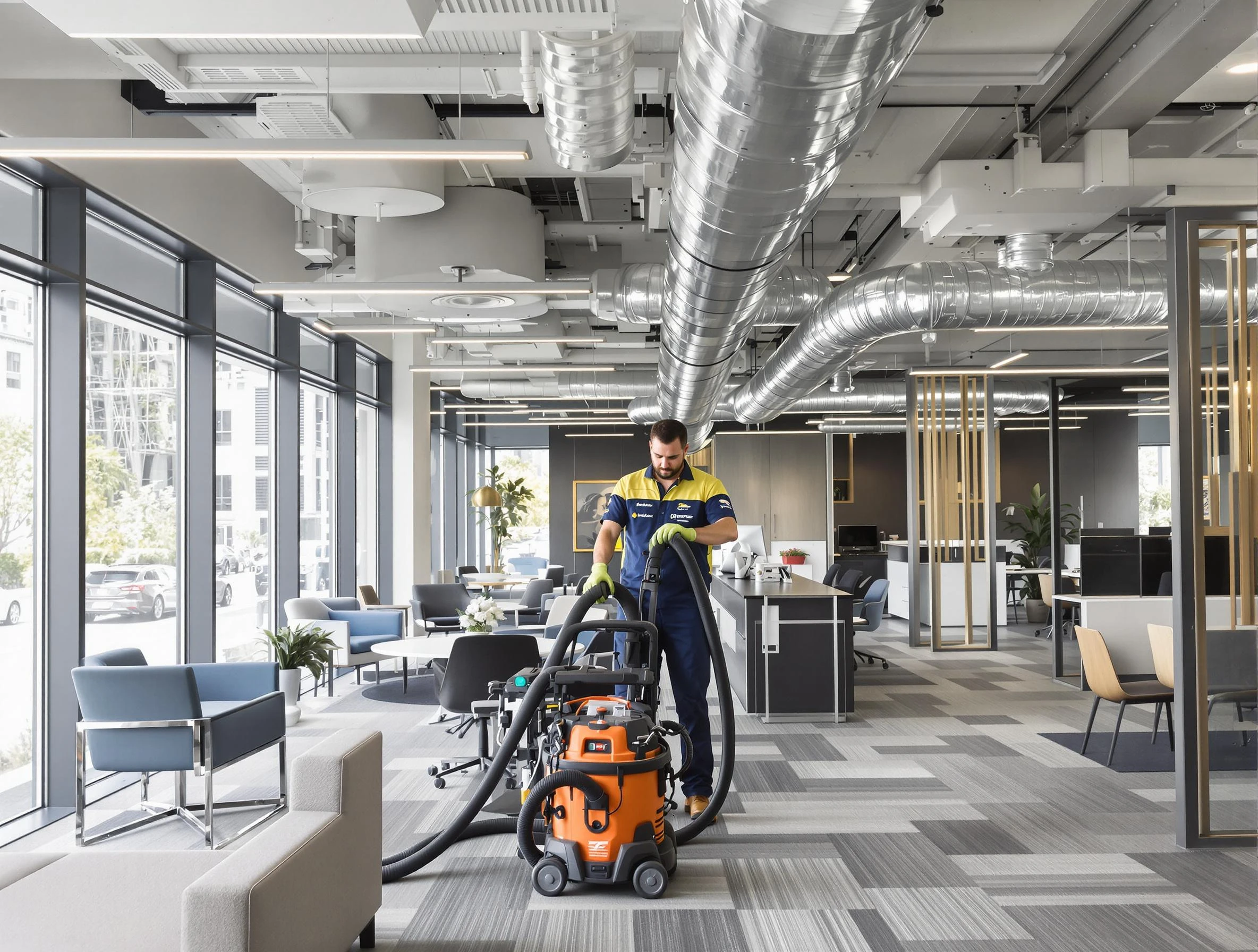 Bensley Air Duct Cleaning team performing thorough commercial duct cleaning at a Bensley business center